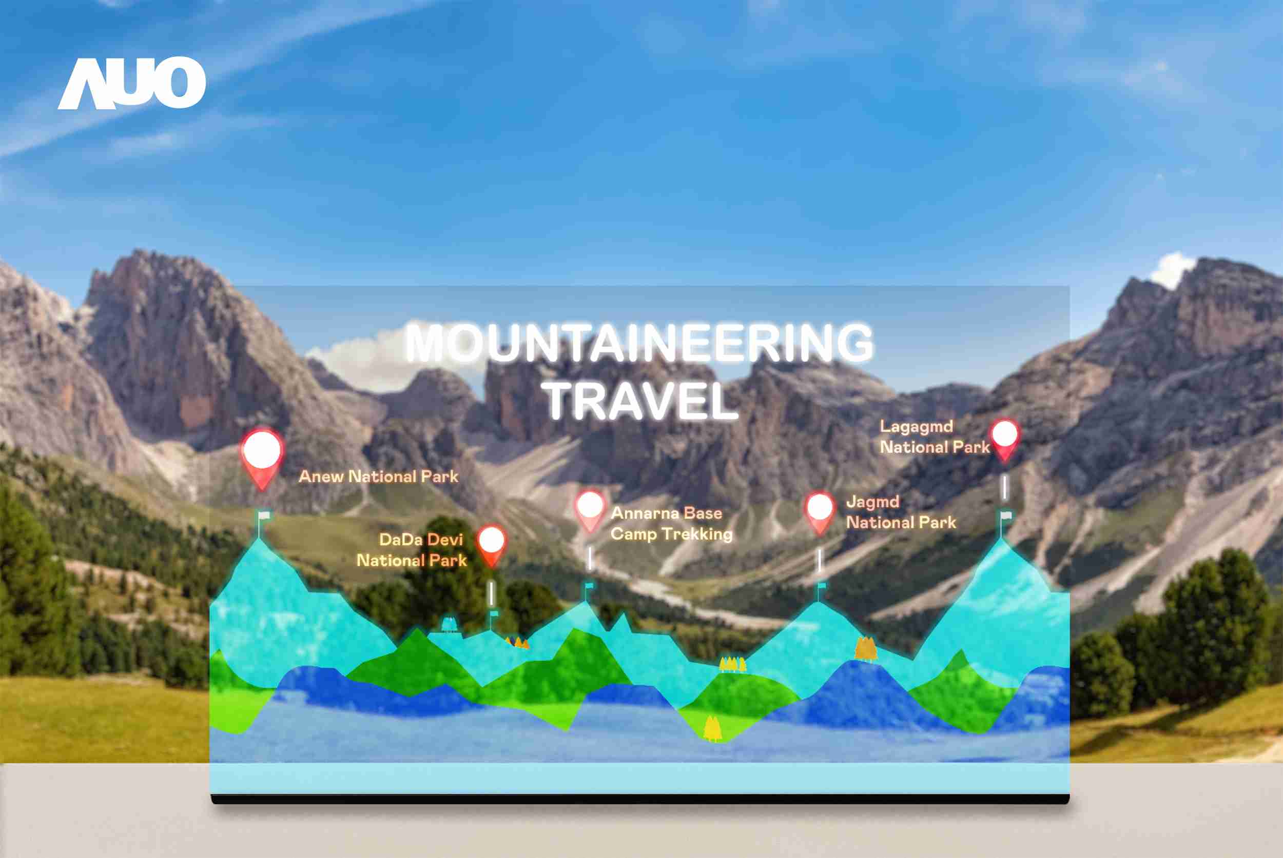 PG国际展示全球单片尺寸最大(*)42吋透明Micro LED显示器拼接而成的〝64吋透明Micro LED显示器〞，，具备高透明度、、1,000 nits高亮度、、、、广色域、、、、采用三边无边框的无缝拼接等多重特色，，呈现超高清、、细腻画质而不遮挡后方视觉，，，满足层峰需求，，，可广泛运用于零售、、、艺术展览或商业空间等场域